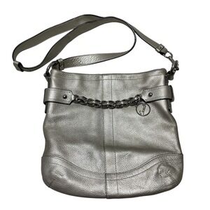Coach Chain Duffle Bag in Silver Metallic Pebbled Leather C1275 F19722
